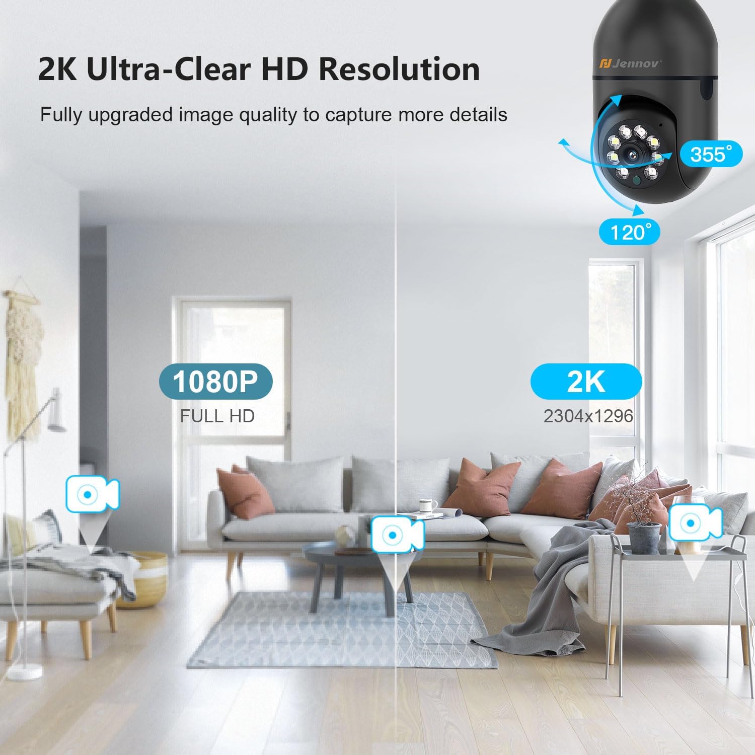 Jennov 3MP Light Bulb Security Camera Wireless