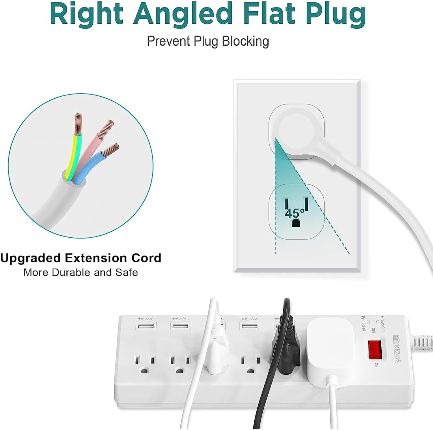 HITRENDS Surge Protector Power Strip 6 Outlets with 6 USB Charging Ports, USB Extension Cord, 1625W/13A Multiplug for Multiple Devices Smartphone Tablet Laptop Computer (6ft, white) - Image 7