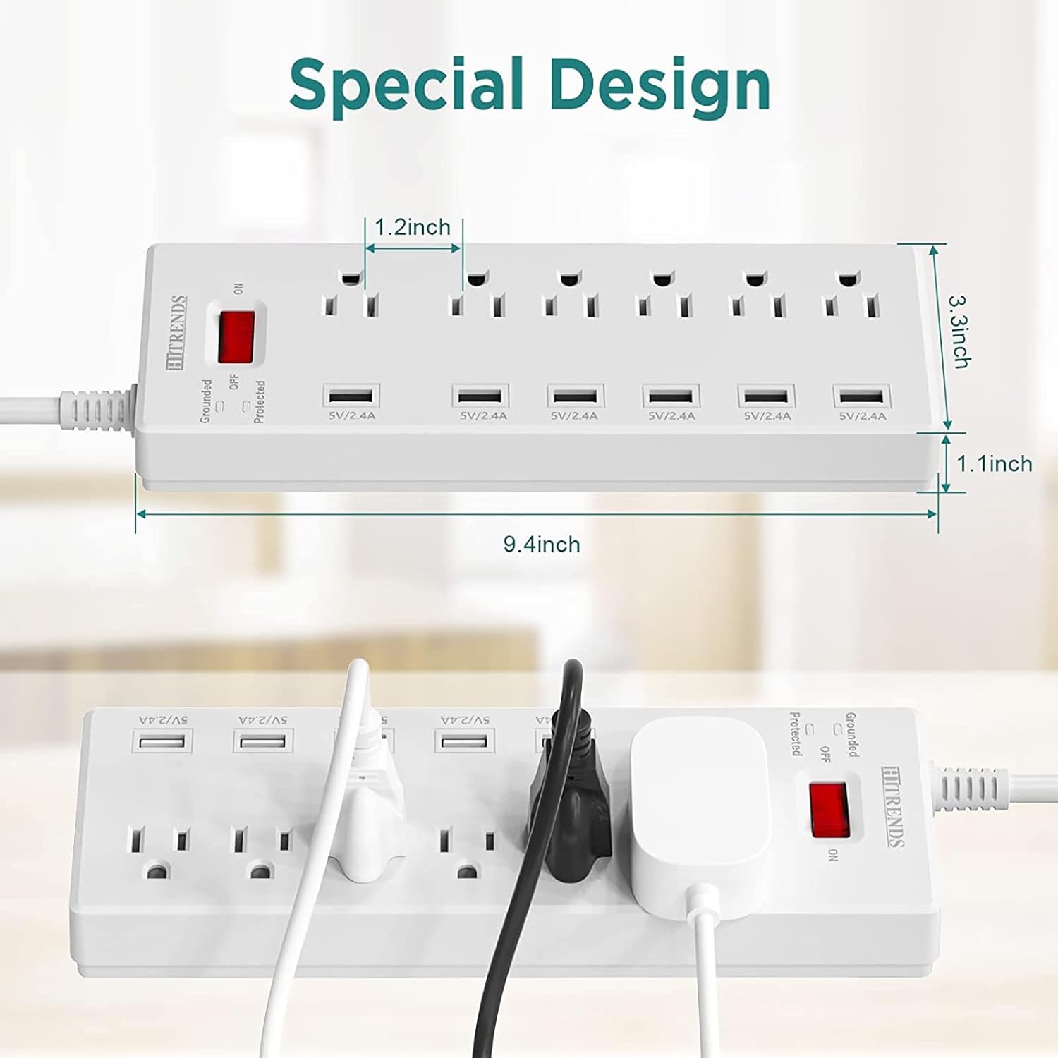 HITRENDS Surge Protector Power Strip 6 Outlets with 6 USB Charging Ports, USB Extension Cord, 1625W/13A Multiplug for Multiple Devices Smartphone Tablet Laptop Computer (6ft, white) - Image 4