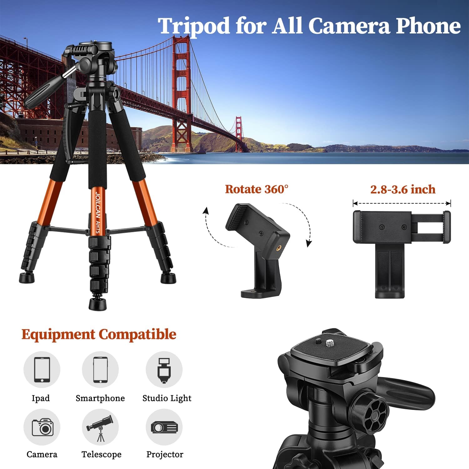 Tripod Camera Tripods, 74″