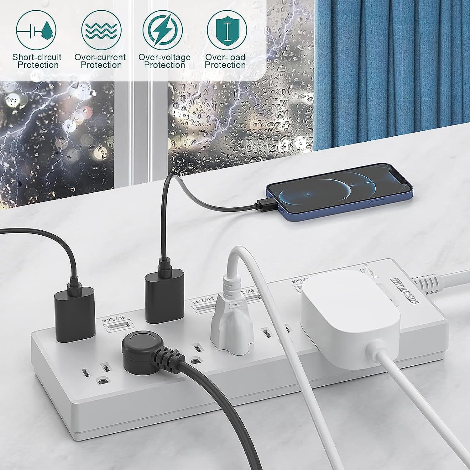 HITRENDS Surge Protector Power Strip 6 Outlets with 6 USB Charging Ports, USB Extension Cord, 1625W/13A Multiplug for Multiple Devices Smartphone Tablet Laptop Computer (6ft, white) - Image 6