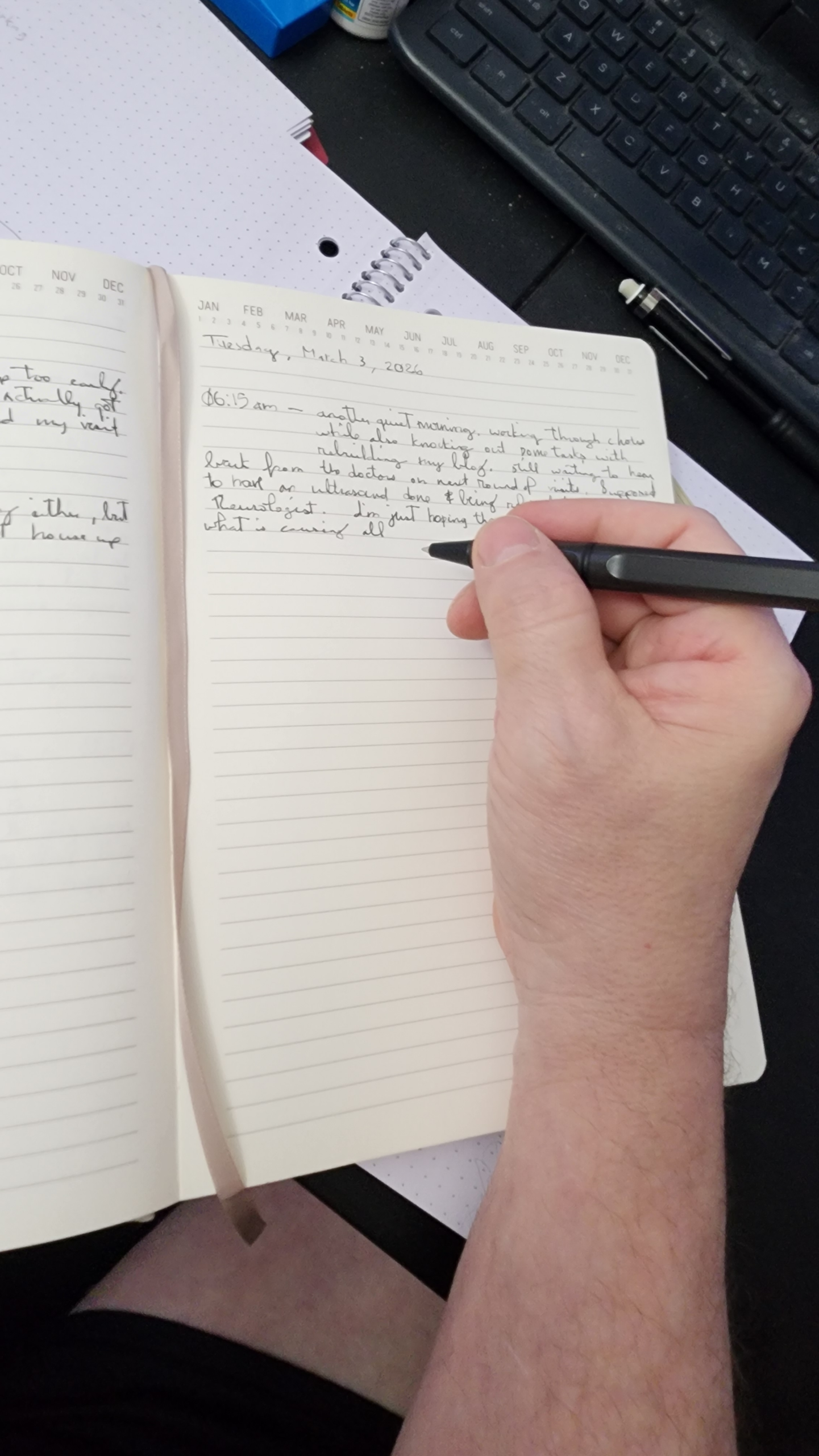Hand writing in a bullet journal — daily journaling for cognitive health and mental wellness